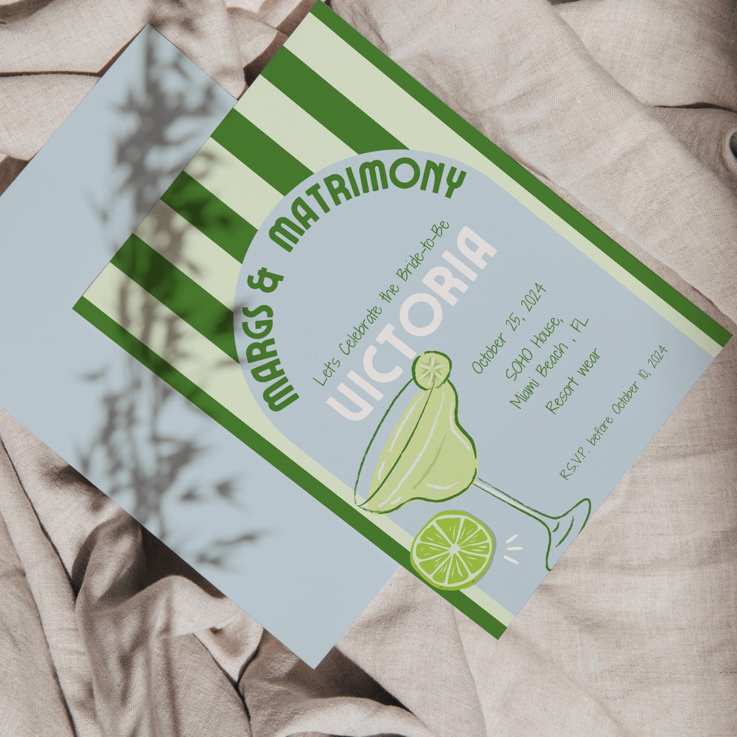 Margs & Matrimony Bachelorette Invite (Blue)