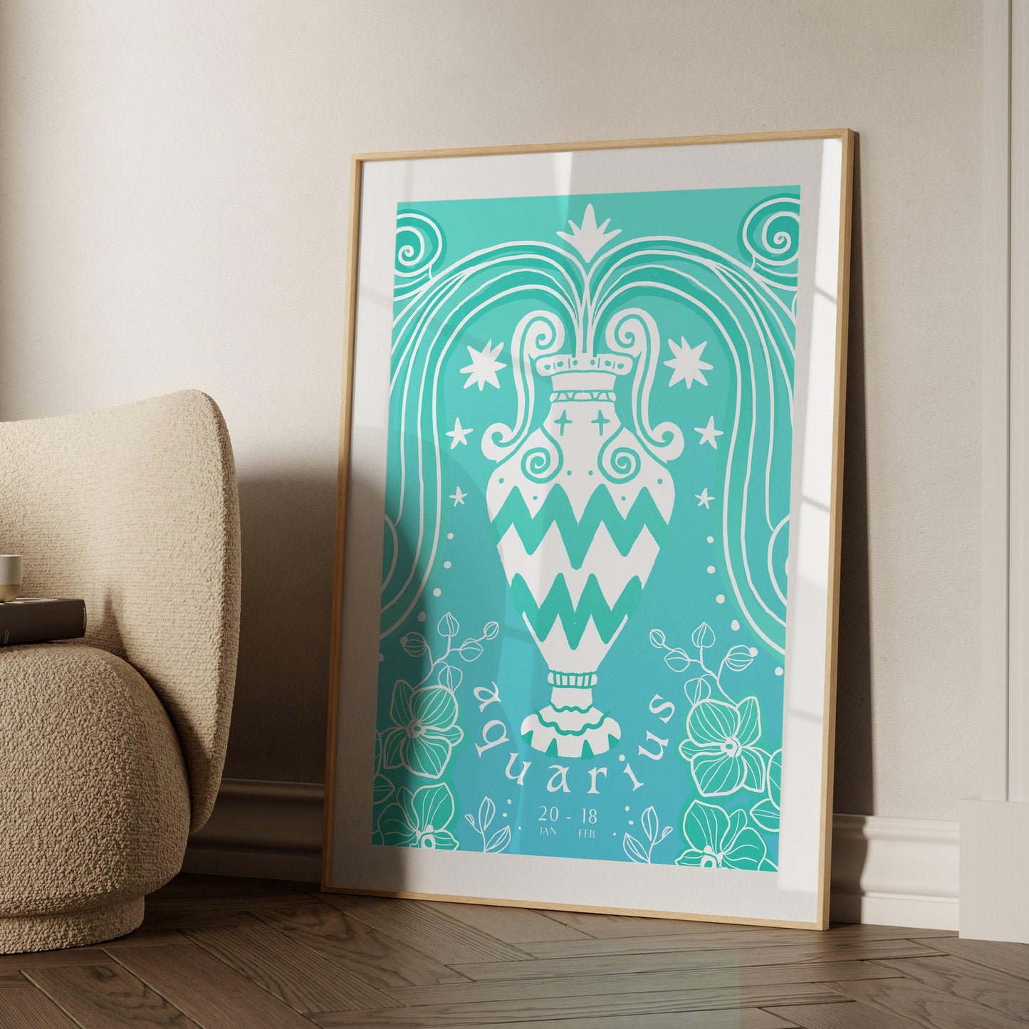 AQUARIUS Star Sign | Downloadable Poster | Printable Zodiac Wall Art | Astrology Birthday Gift | Trendy Artwork | Horoscope Digital Print