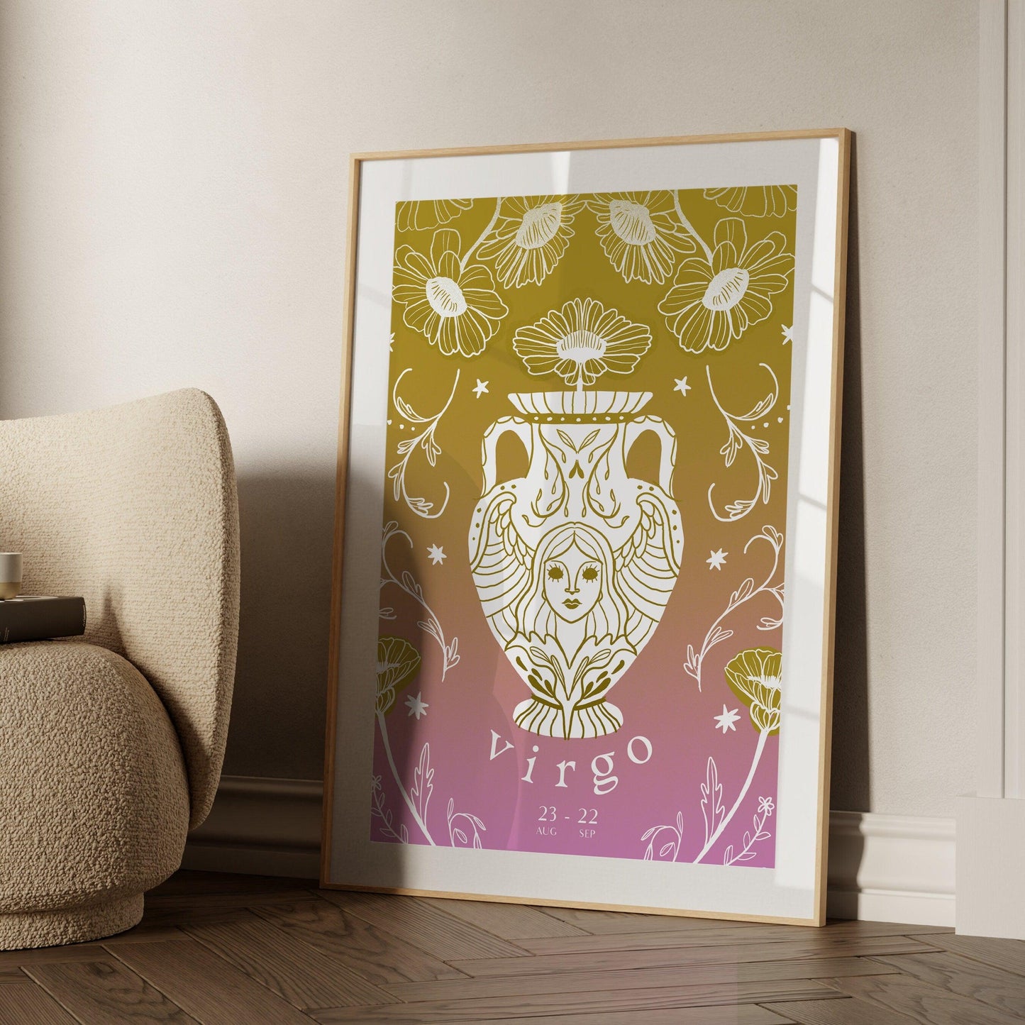 Virgo Zodiac Print | Hand-Drawn Maiden Poster | Astrology Wall Decor | Virgo Gift
