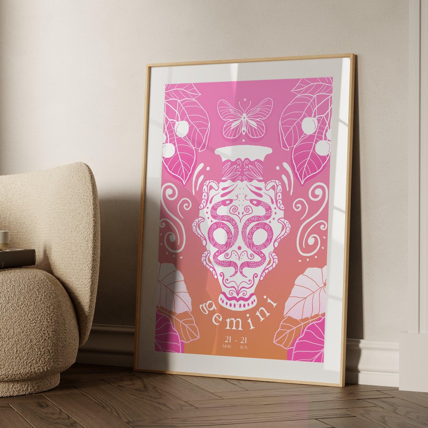 Gemini Zodiac Wall Art | Hand-Drawn Twins Poster | Astrology Print | Gemini Gift