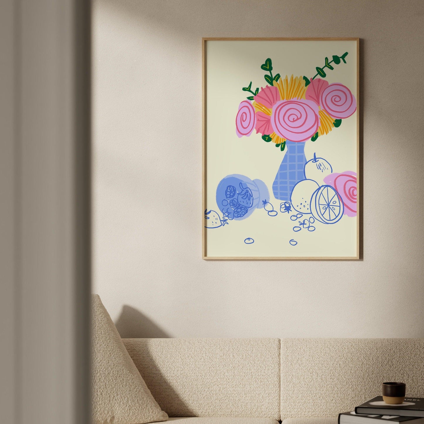 HAND-DRAWN FLOWERS Bouquet in a Vase Art Print, Flower Bunch Doodle Poster, Chic Wall Art, Printable Home Decor, Dorm Decor, Floral Art