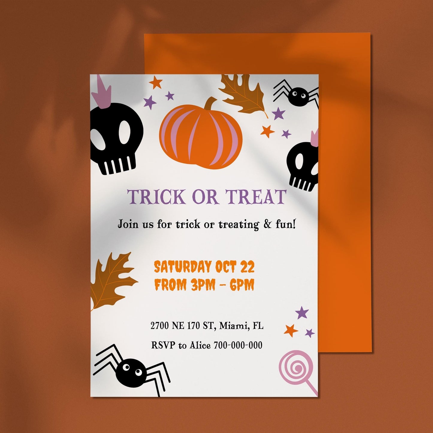 TRICK OR TREAT Invitation | Editable Halloween Party Invite | Halloween Canva Template | Printable 5 x 7 Invitation Card | Spooky Clip Art
