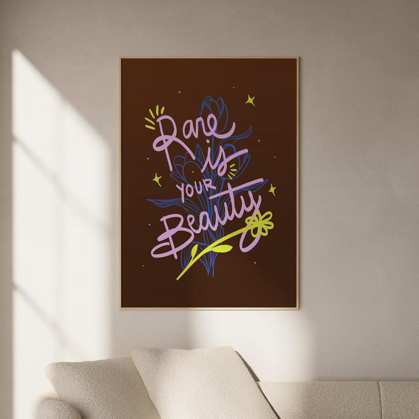 Inspirational Quote Wall Art, "Rare Is Your Beauty" Printable Poster, Positive Typography Digital Art, Motivational Decor for Home