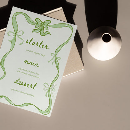 Green Coquette Party Menu
