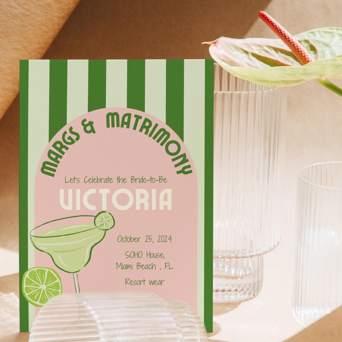 Margs & Matrimony Bachelorette Invite (Pink)