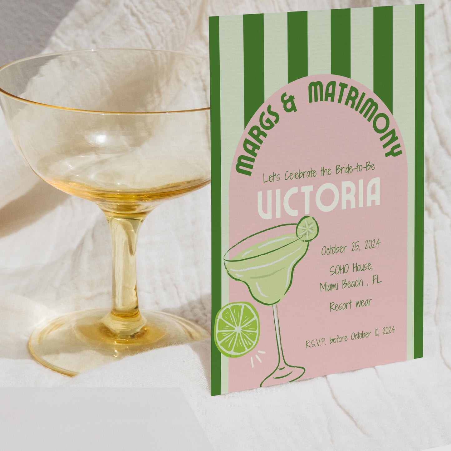 Margs & Matrimony Bachelorette Invite (Pink)