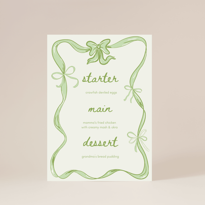 Green Coquette Party Menu