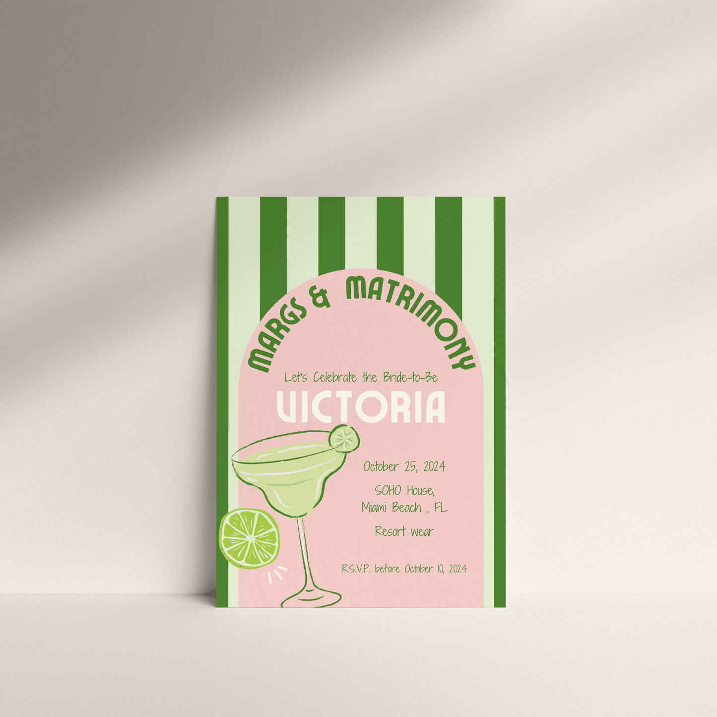 Margs & Matrimony Bachelorette Invite (Pink)