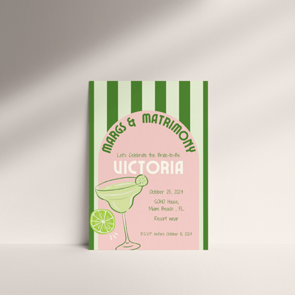 Margs & Matrimony Bachelorette Invite (Pink)