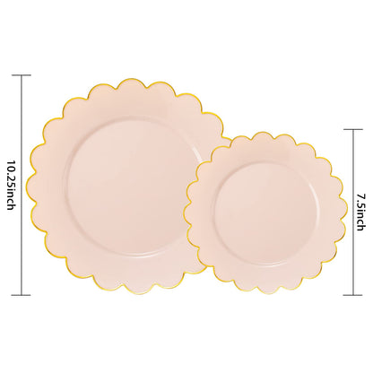Scalloped Pink Plastic Plates with Gold