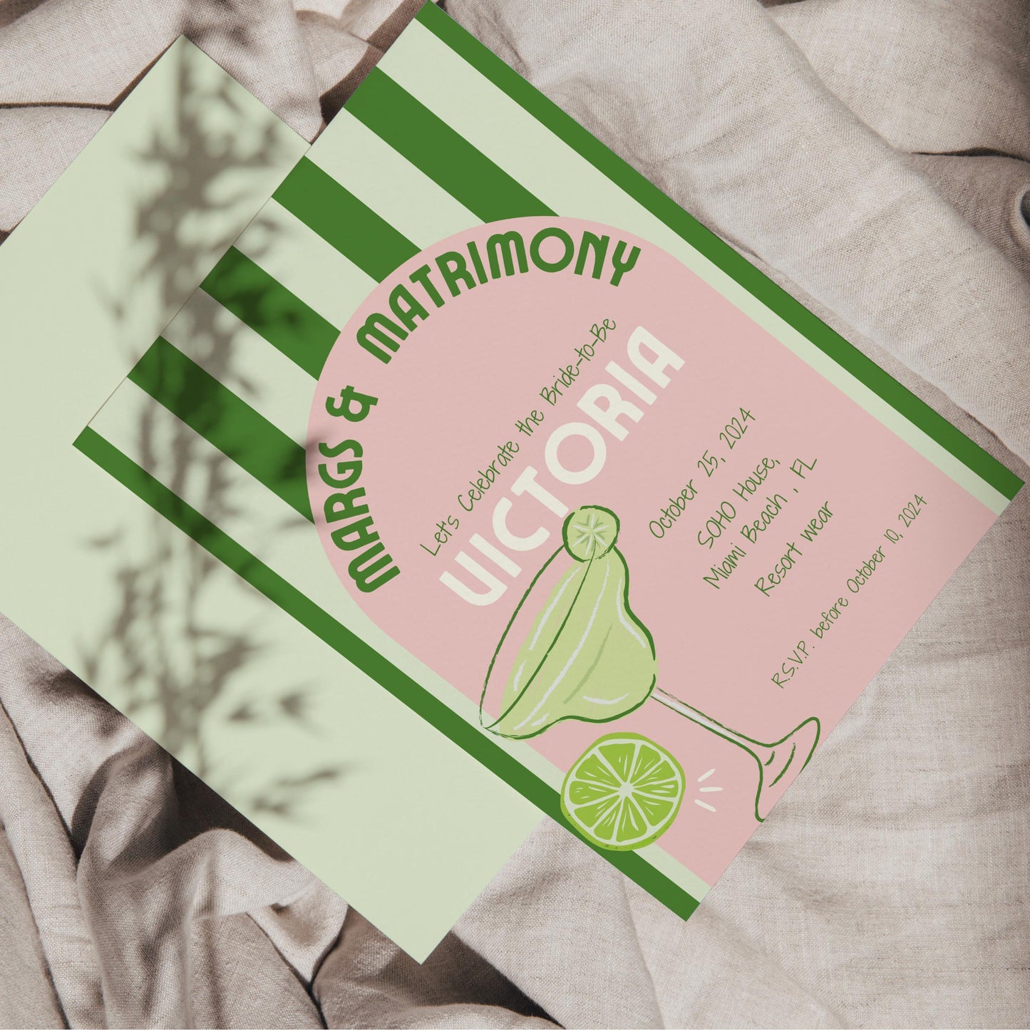 Margs & Matrimony Bachelorette Invite (Pink)