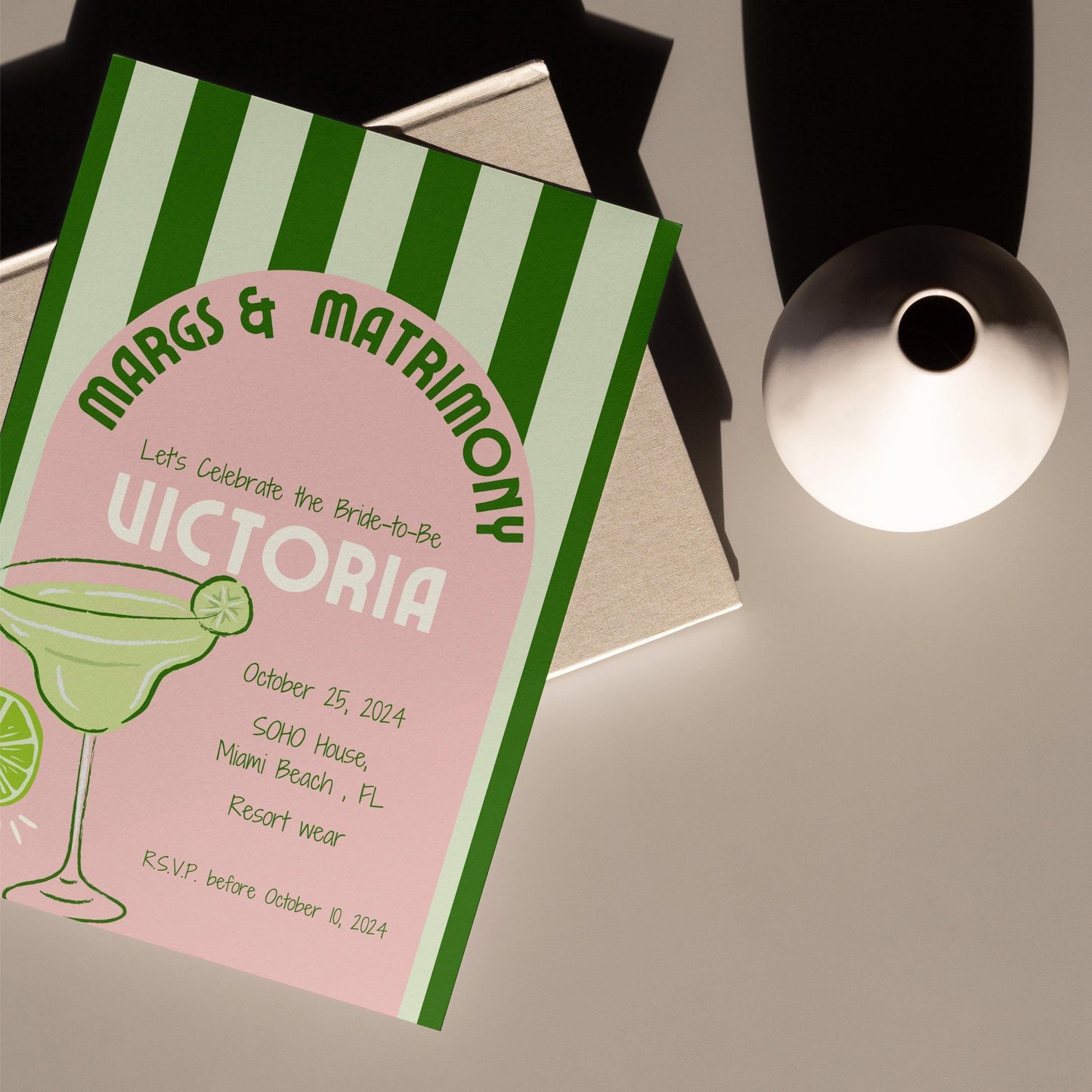 Margs & Matrimony Bachelorette Invite (Pink)