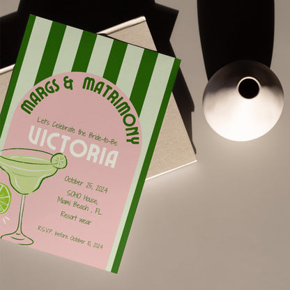 Margs & Matrimony Bachelorette Invite (Pink)