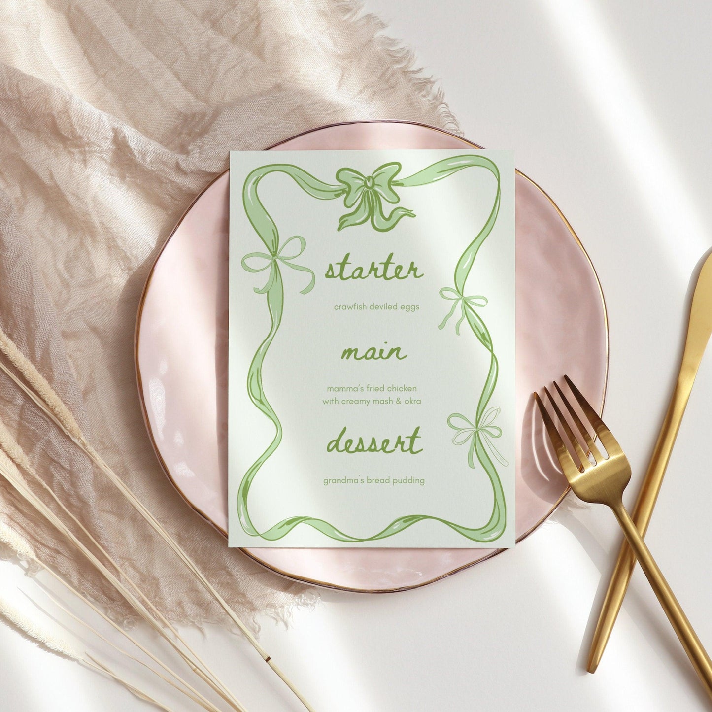 Green Coquette Party Menu