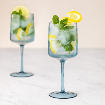 Blue Square Wine Glasses - Set of 4