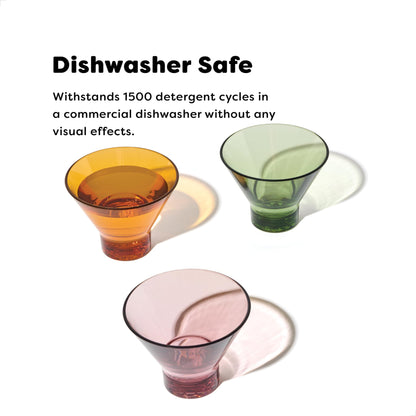TOSSWARE RESERVE 8oz Stemless Martini - Color Series SET OF 4, Premium Quality, Tritan Dishwasher Safe & Heat Resistant Unbreakable Plastic Cocktail Glasses, Clear