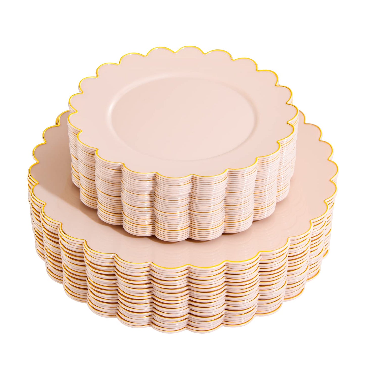 Scalloped Pink Plastic Plates with Gold