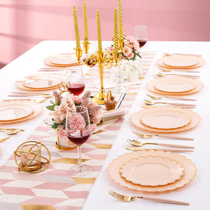 Scalloped Pink Plastic Plates with Gold