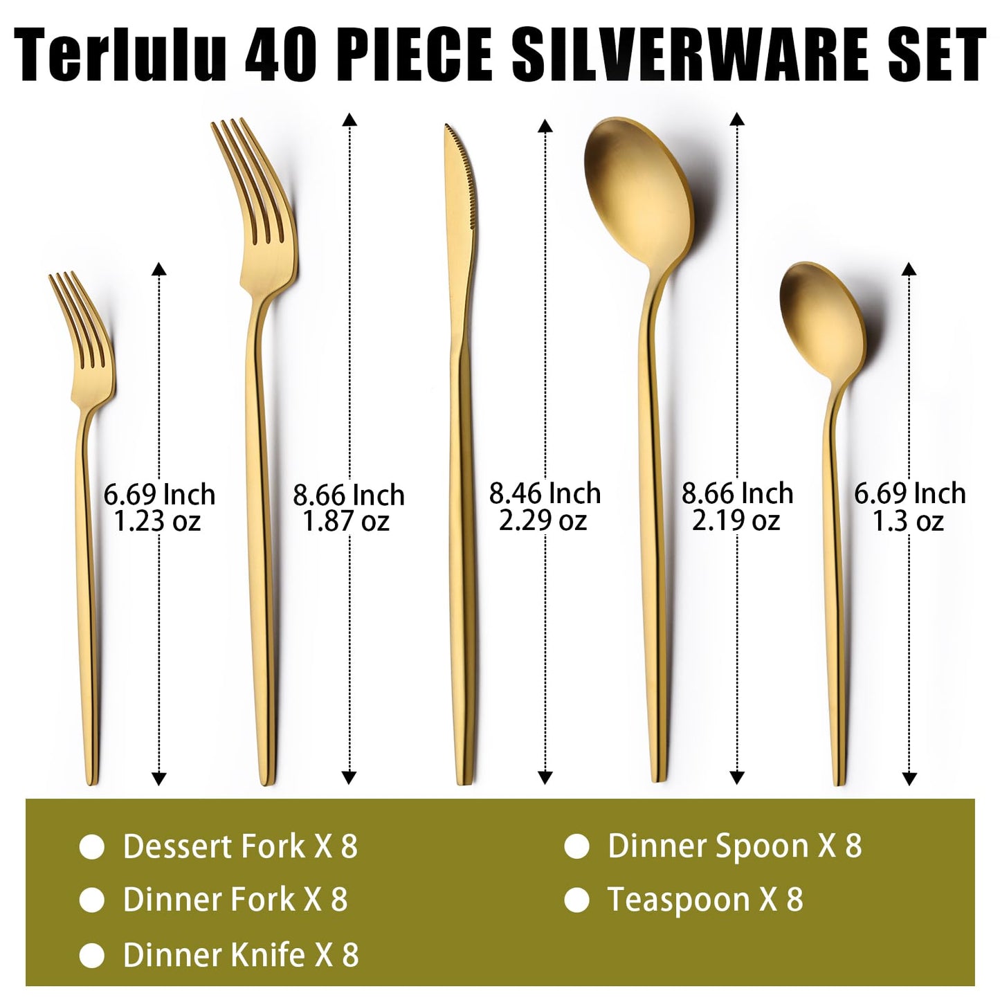 40 Piece Gold Silverware - Set for 8
