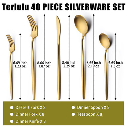 40 Piece Gold Silverware - Set for 8
