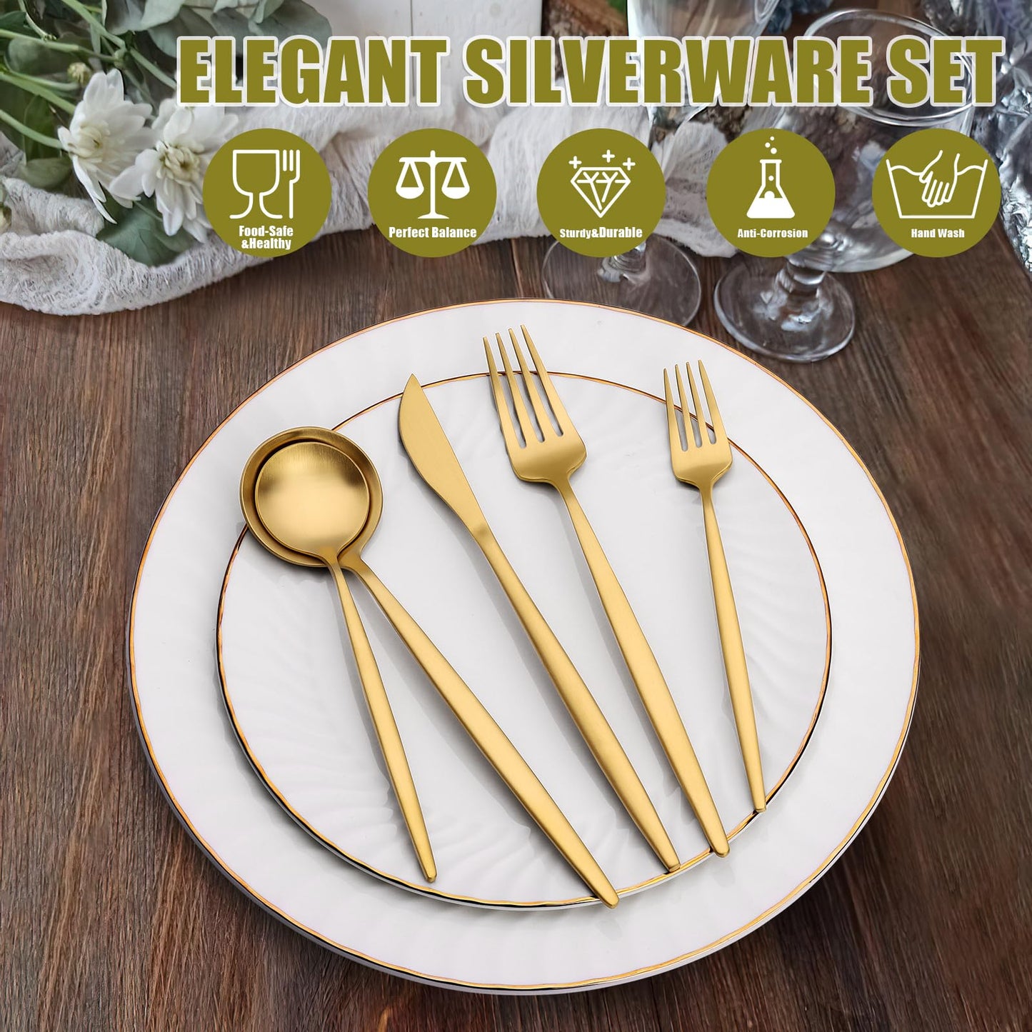 40 Piece Gold Silverware - Set for 8