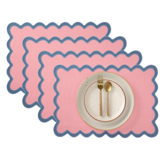 Folkulture Placemats Set of 4, 13 x 19 Inches 100% Cotton Rustic Place Mats or Heat Resistant Woven Table Mats for Dining Table Decor, Boho Placemats or Scalloped Table Placemats (Laguna Blush)
