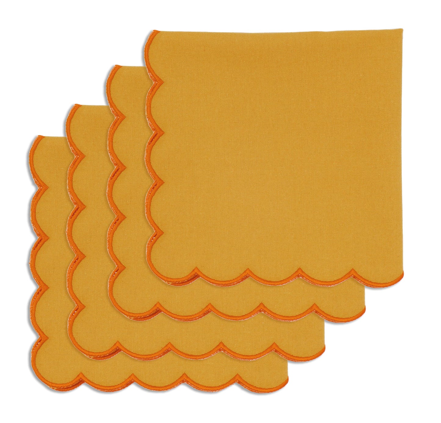 PurpleEssences Scalloped Embroidery Cloth Napkins Table Decor Fall Thanksgiving 100% Cotton Set of 4-18 x 18 inch - Golden Yellow - Edges - Orange