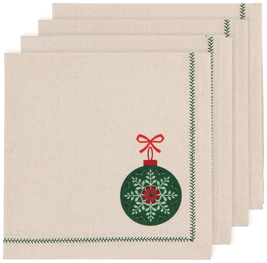 Christmas Ornament Cotton Napkins - Set of 4