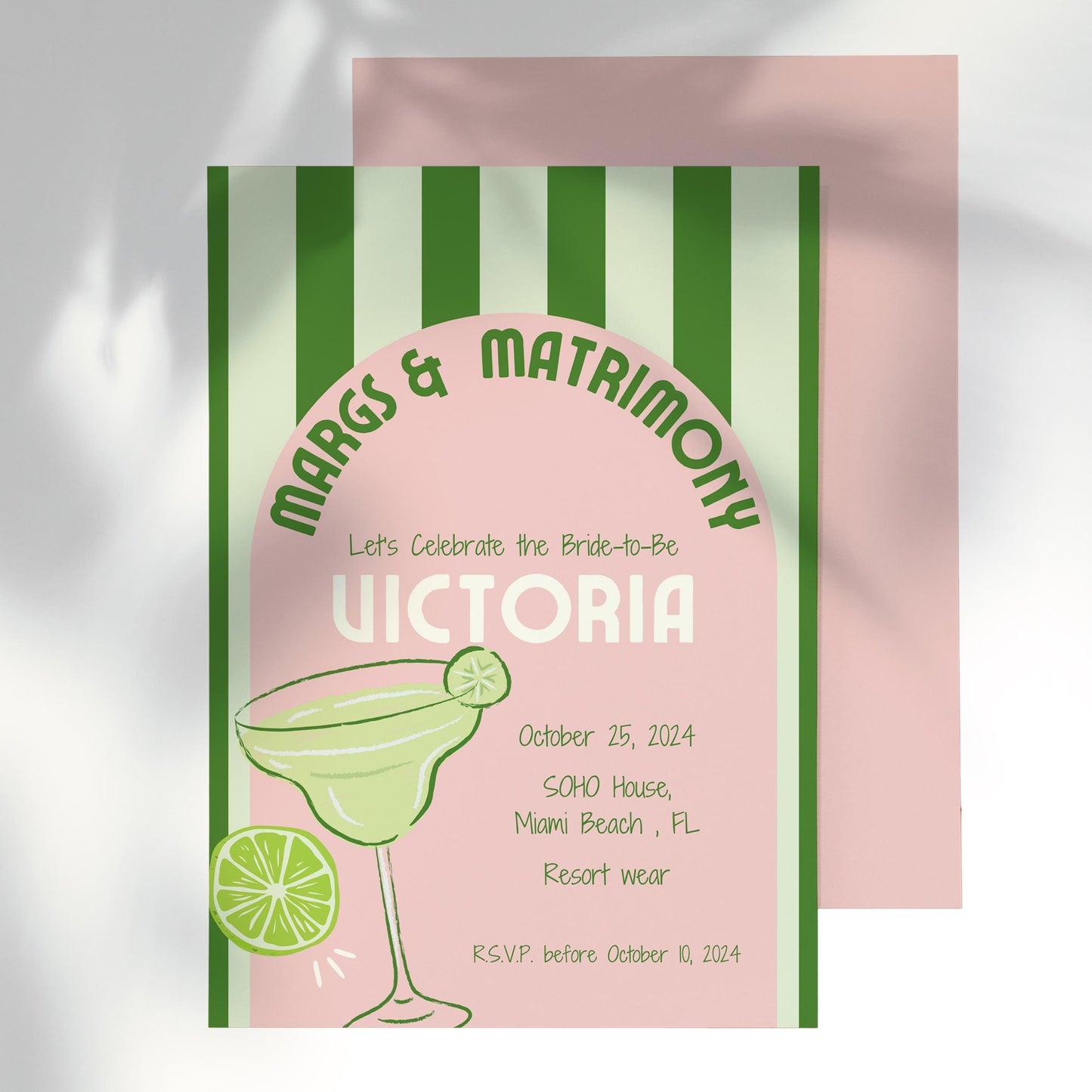 Margs & Matrimony Bachelorette Invite (Pink)
