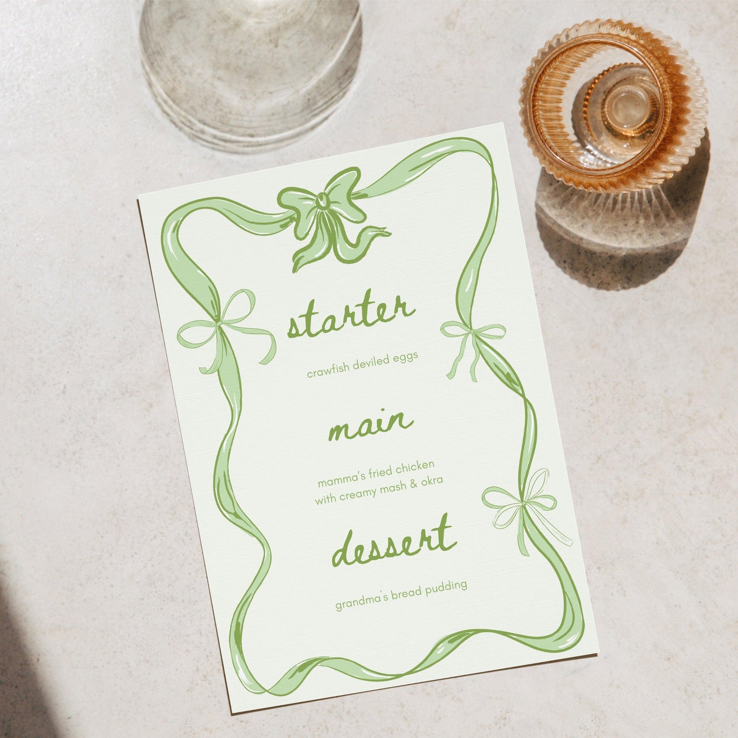 Green Coquette Party Menu