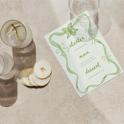 Green Coquette Party Menu