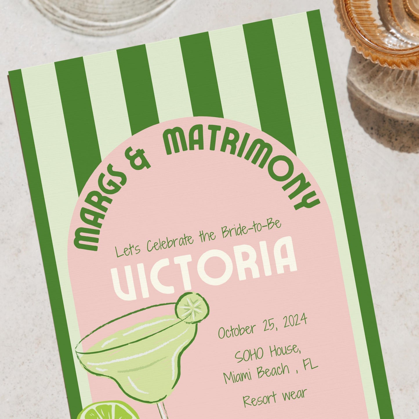 Margs & Matrimony Bachelorette Invite (Pink)