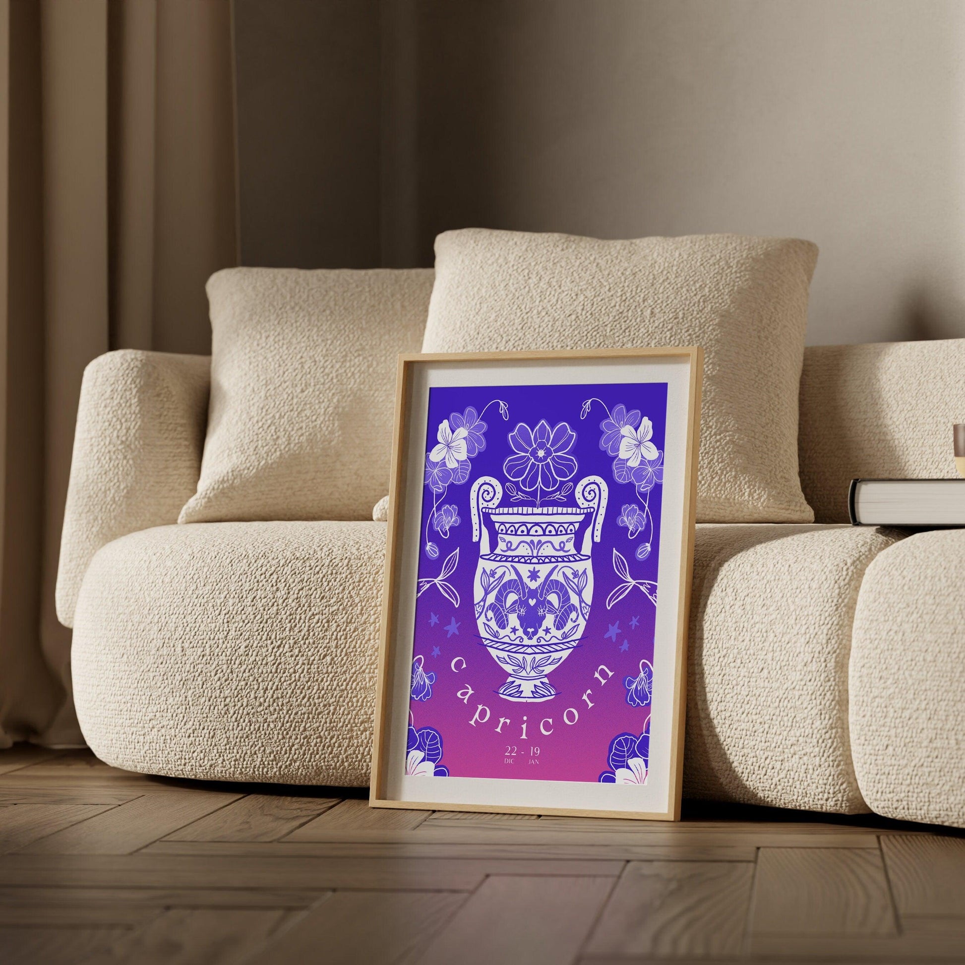 Capricorn Zodiac Wall Art | Hand-Drawn Goat Poster Astrology Print | Capricorn Gift
