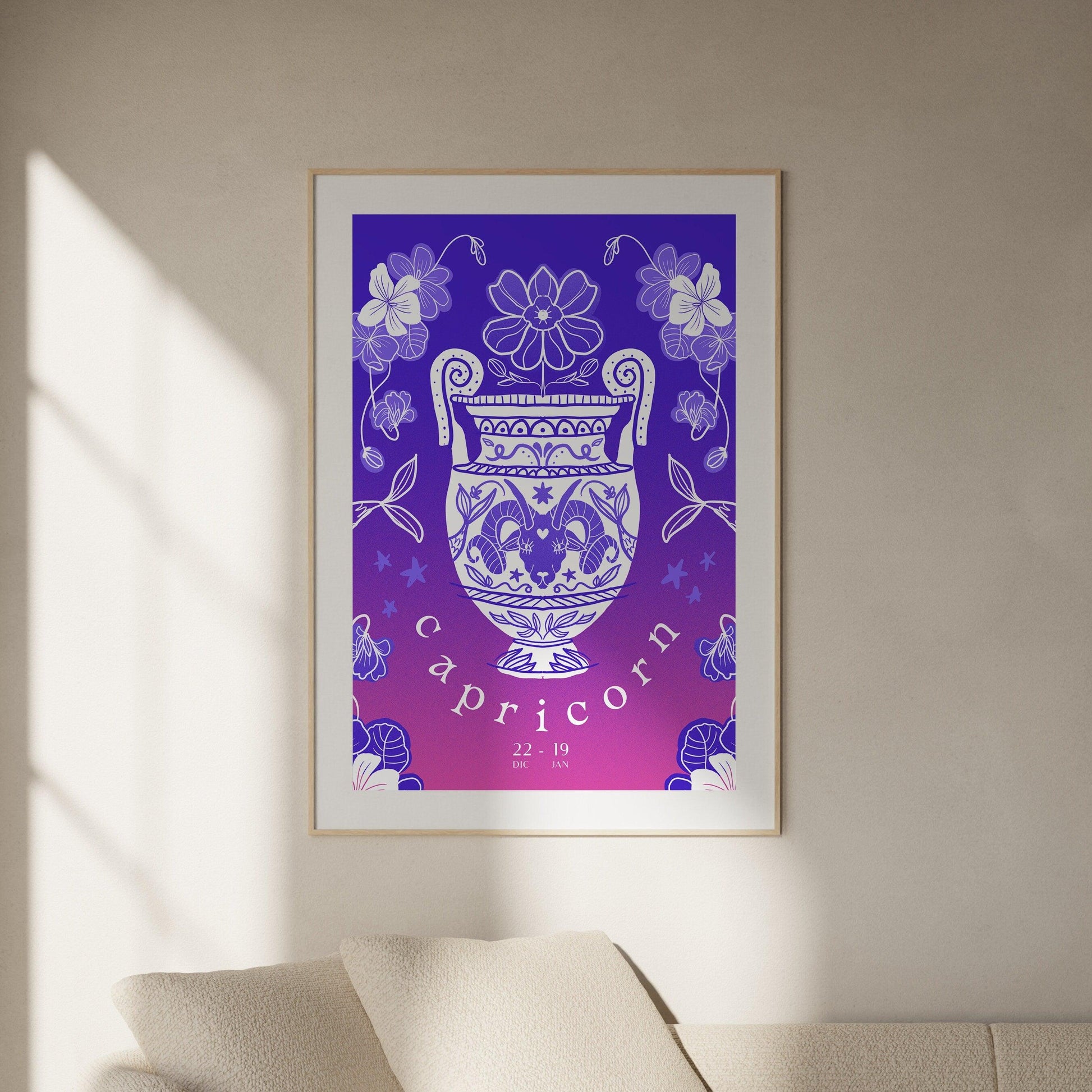Capricorn Zodiac Wall Art | Hand-Drawn Goat Poster Astrology Print | Capricorn Gift