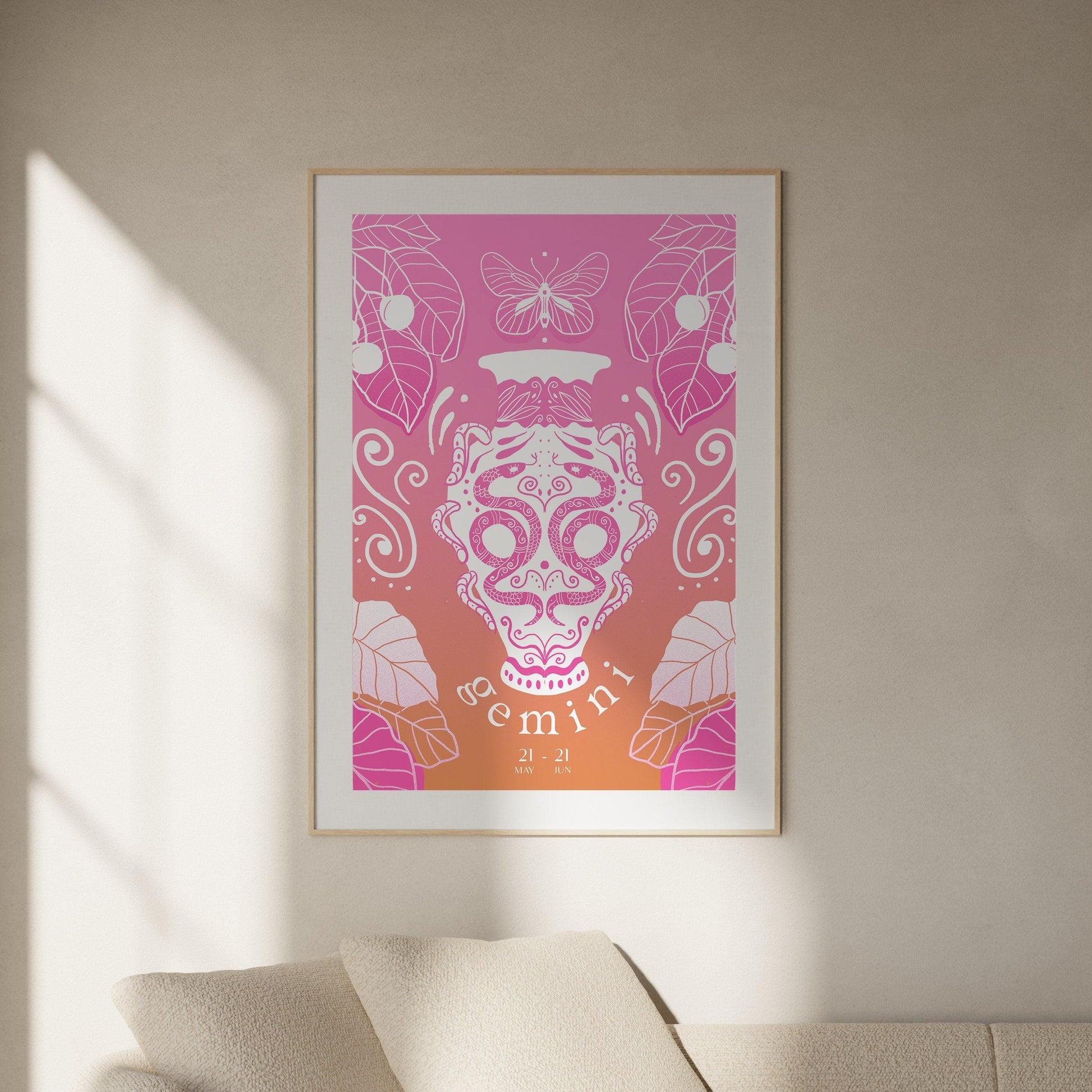 Gemini Zodiac Wall Art | Hand-Drawn Twins Poster | Astrology Print | Gemini Gift