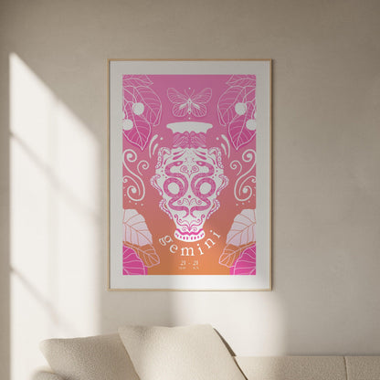 Gemini Zodiac Wall Art | Hand-Drawn Twins Poster | Astrology Print | Gemini Gift
