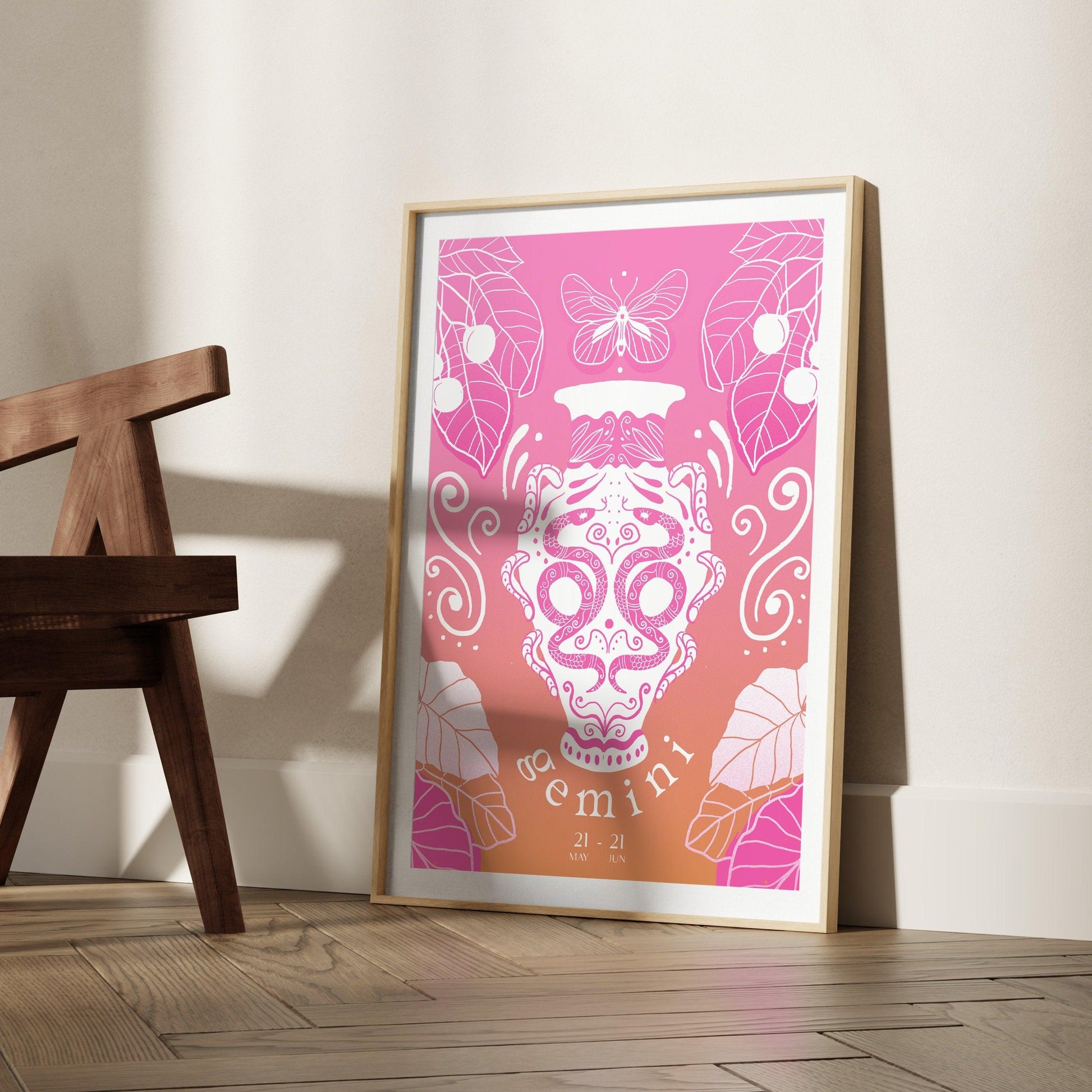Gemini Zodiac Wall Art | Hand-Drawn Twins Poster | Astrology Print | Gemini Gift