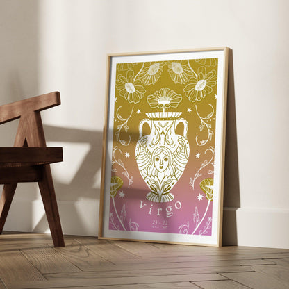 Virgo Zodiac Print | Hand-Drawn Maiden Poster | Astrology Wall Decor | Virgo Gift