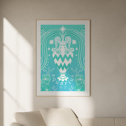 AQUARIUS Star Sign | Downloadable Poster | Printable Zodiac Wall Art | Astrology Birthday Gift | Trendy Artwork | Horoscope Digital Print