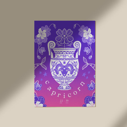 Capricorn Zodiac Wall Art | Hand-Drawn Goat Poster Astrology Print | Capricorn Gift
