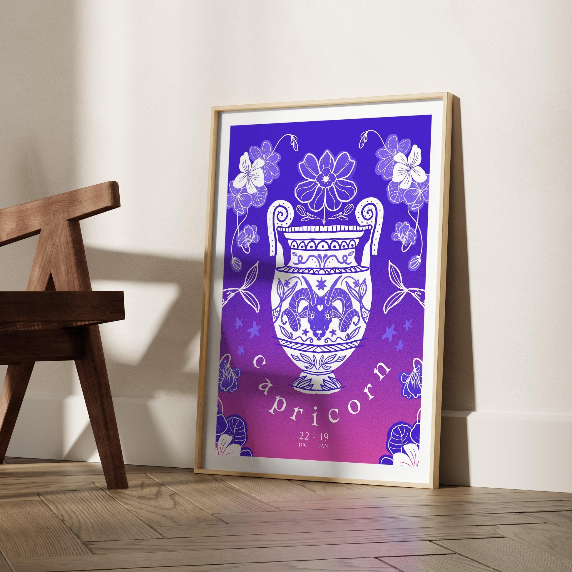 Capricorn Zodiac Wall Art | Hand-Drawn Goat Poster Astrology Print | Capricorn Gift