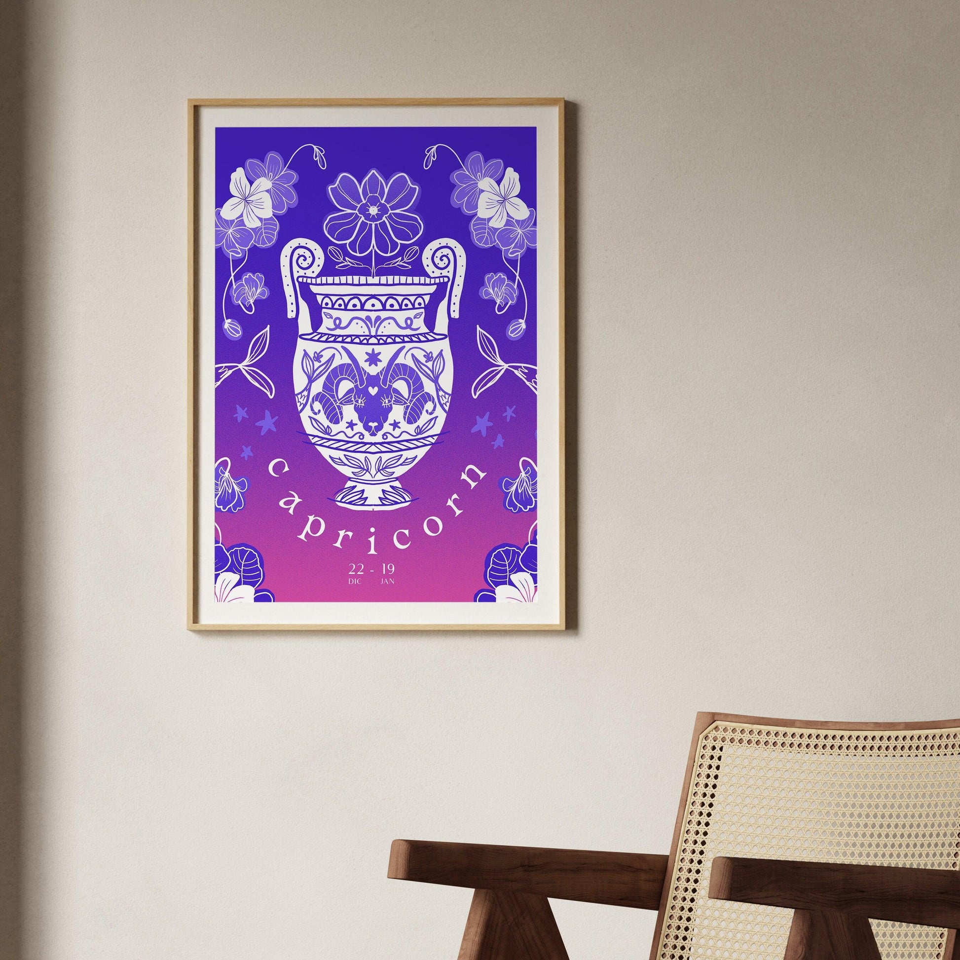Capricorn Zodiac Wall Art | Hand-Drawn Goat Poster Astrology Print | Capricorn Gift