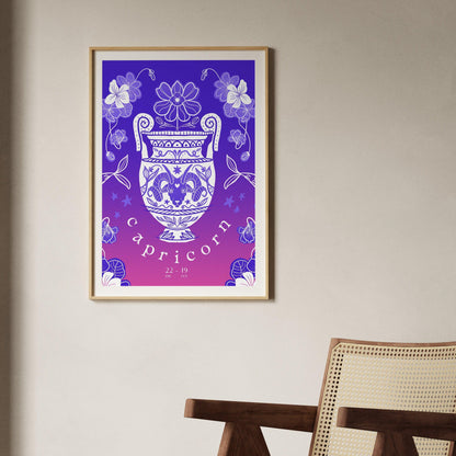 Capricorn Zodiac Wall Art | Hand-Drawn Goat Poster Astrology Print | Capricorn Gift