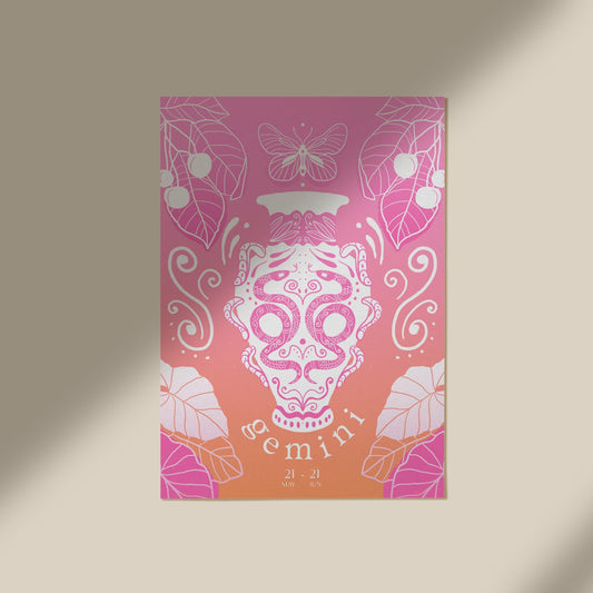 Gemini Zodiac Wall Art | Hand-Drawn Twins Poster | Astrology Print | Gemini Gift