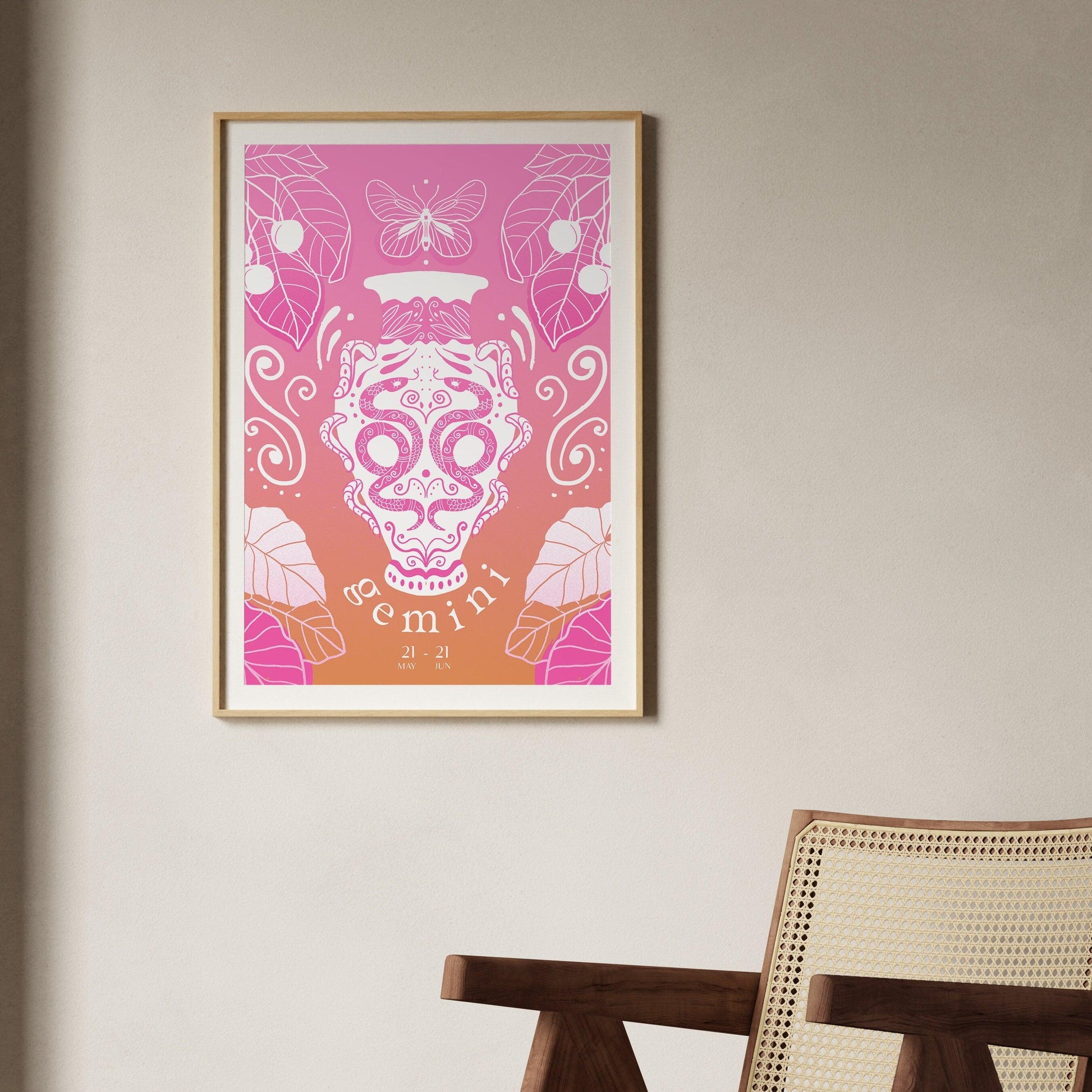 Gemini Zodiac Wall Art | Hand-Drawn Twins Poster | Astrology Print | Gemini Gift
