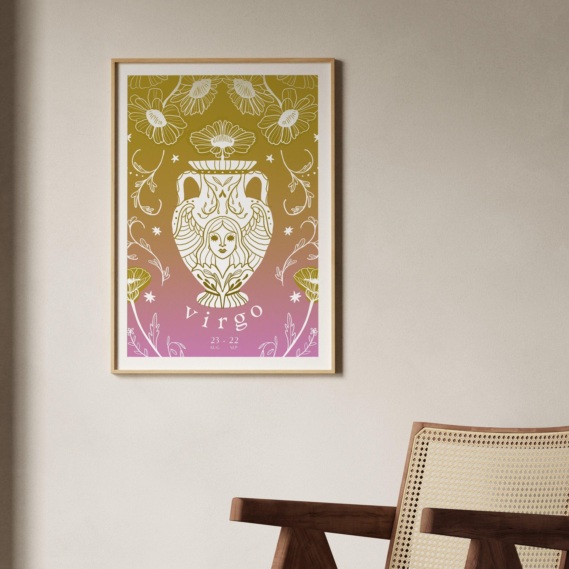 Virgo Zodiac Print | Hand-Drawn Maiden Poster | Astrology Wall Decor | Virgo Gift