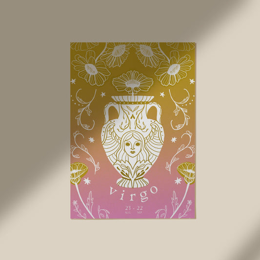 Virgo Zodiac Print | Hand-Drawn Maiden Poster | Astrology Wall Decor | Virgo Gift