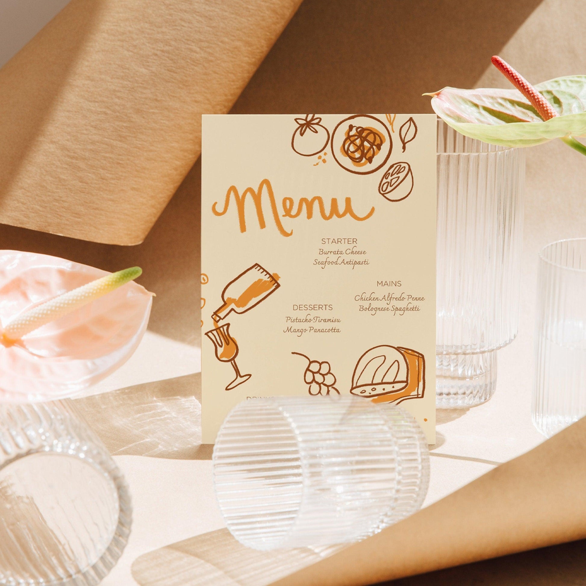 Hand-drawn Menu for Dinner Party | Shabbat Dinner | Easy to Edit Canva Template | Food and Wine Illustrations | Instant Download | Printable