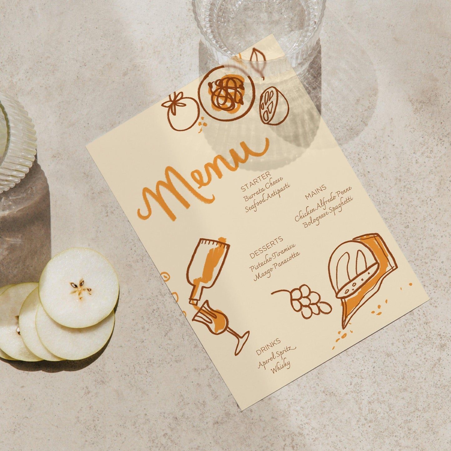 Hand-drawn Menu for Dinner Party | Shabbat Dinner | Easy to Edit Canva Template | Food and Wine Illustrations | Instant Download | Printable