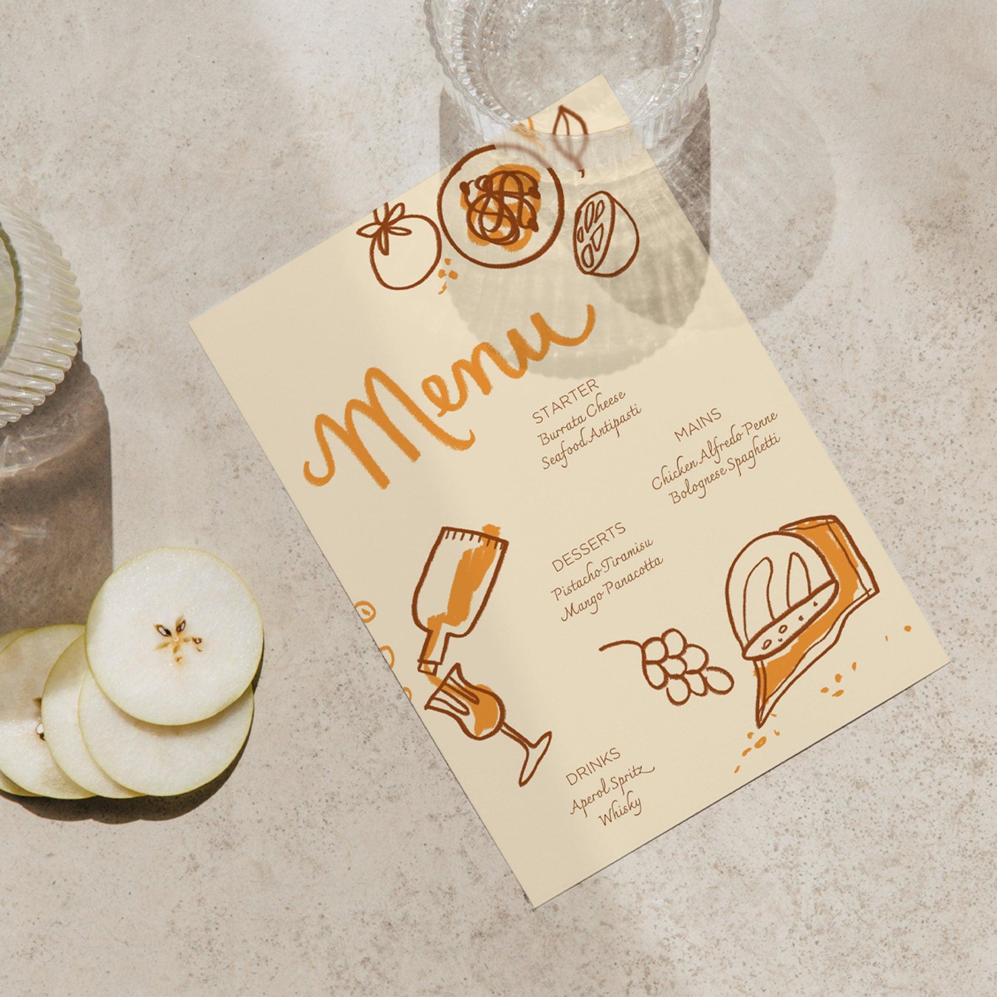 Hand-drawn Menu for Dinner Party | Shabbat Dinner | Easy to Edit Canva Template | Food and Wine Illustrations | Instant Download | Printable